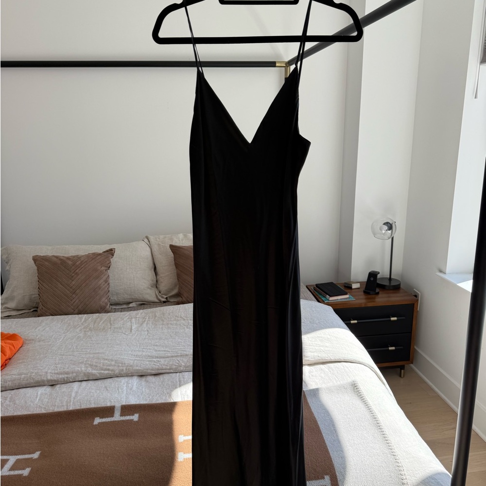 L'AGENCE Black Spaghetti Strap Slip Dress